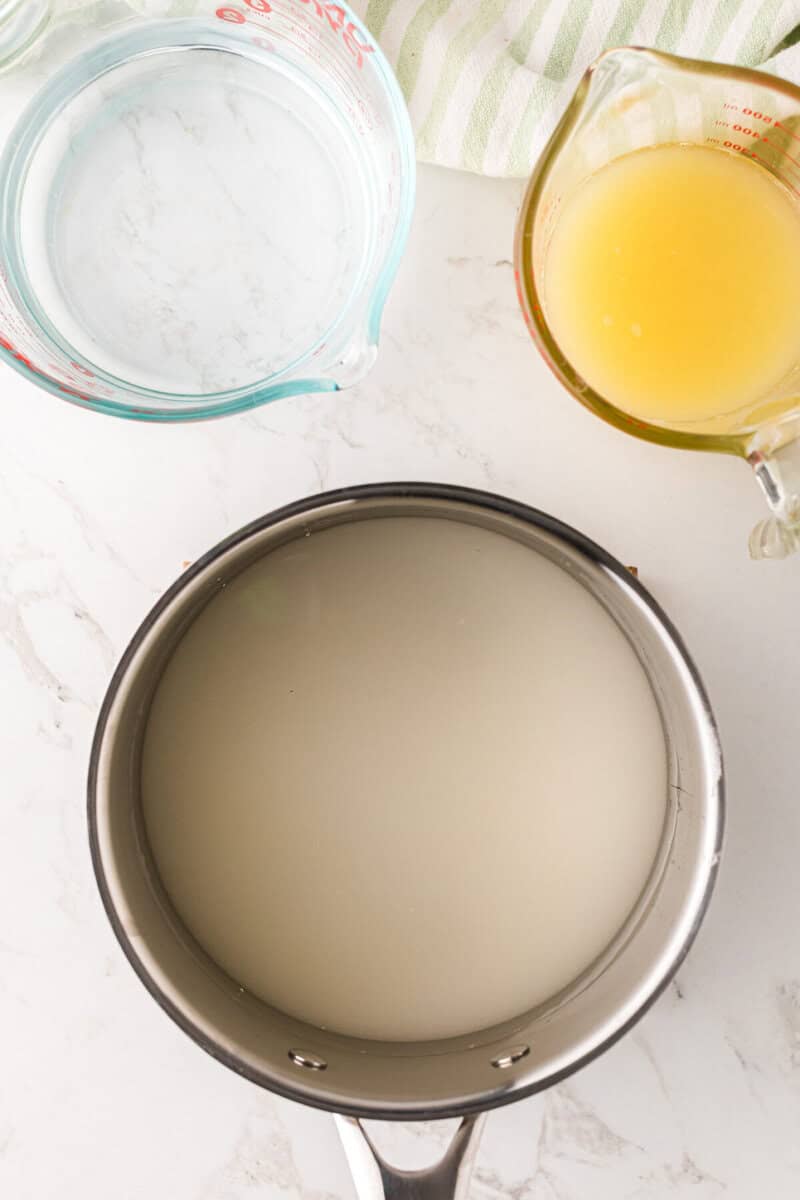 bringing the water and sugar to a boil.