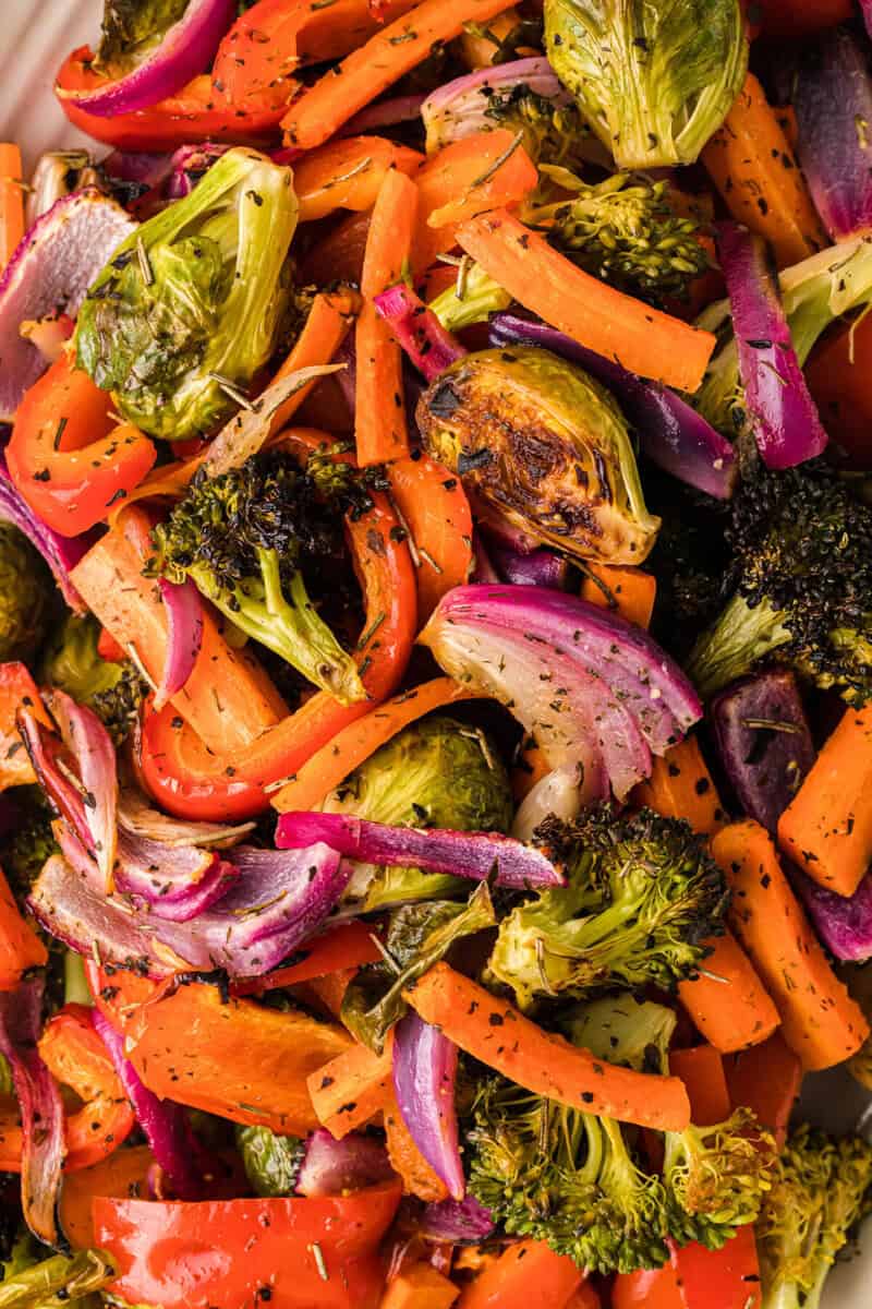 closeup of the roasted vegetables.