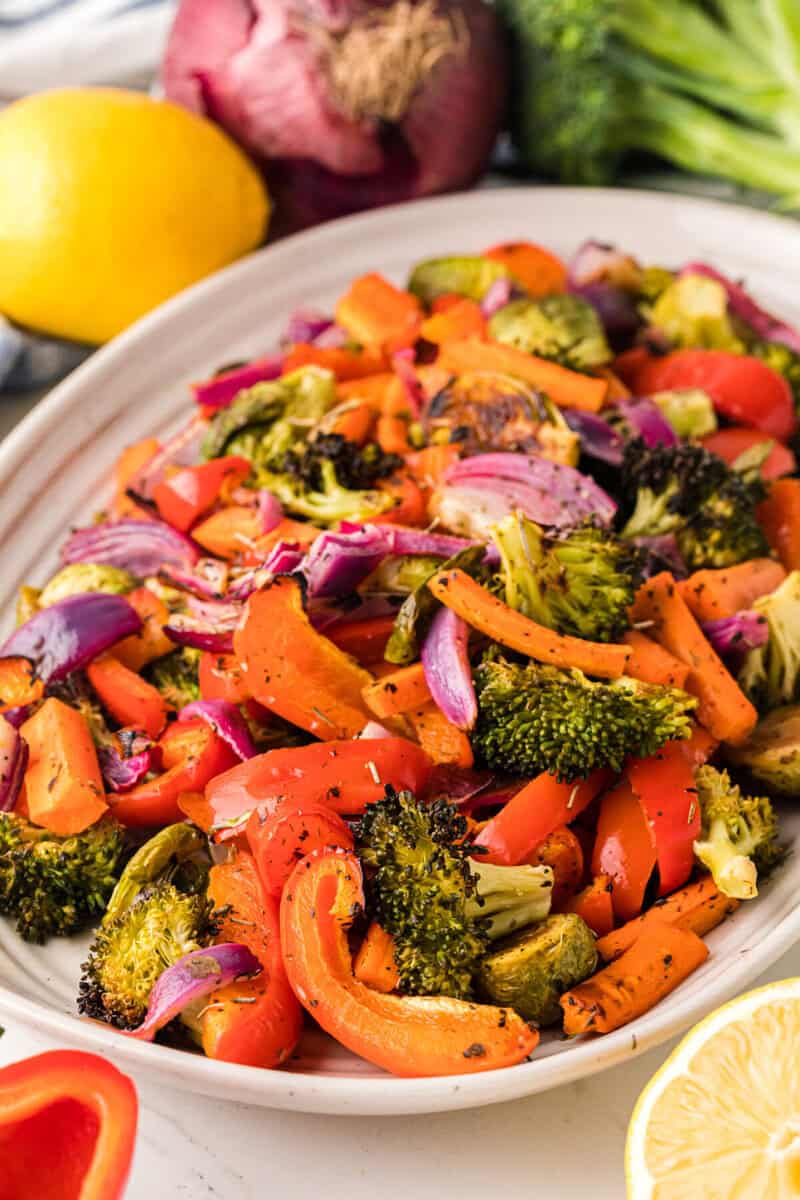 closeup of the roasted vegetables.