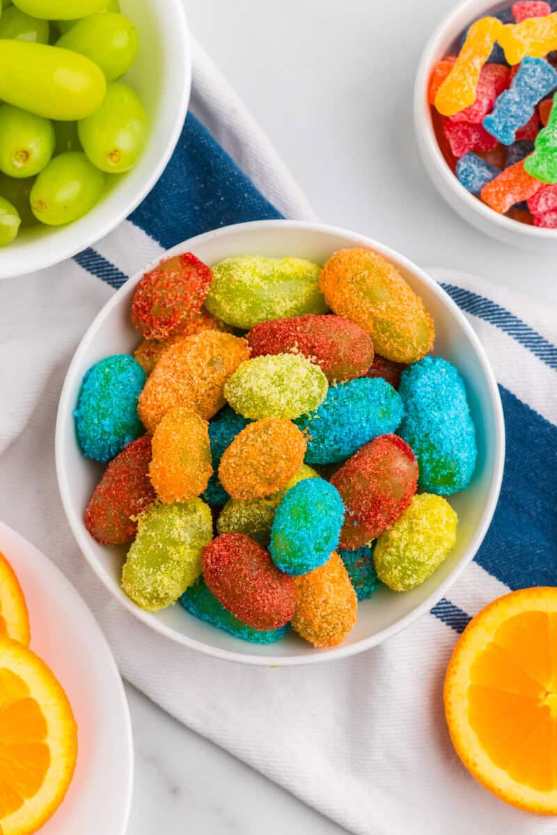 top-down view of the sour patch grapes.