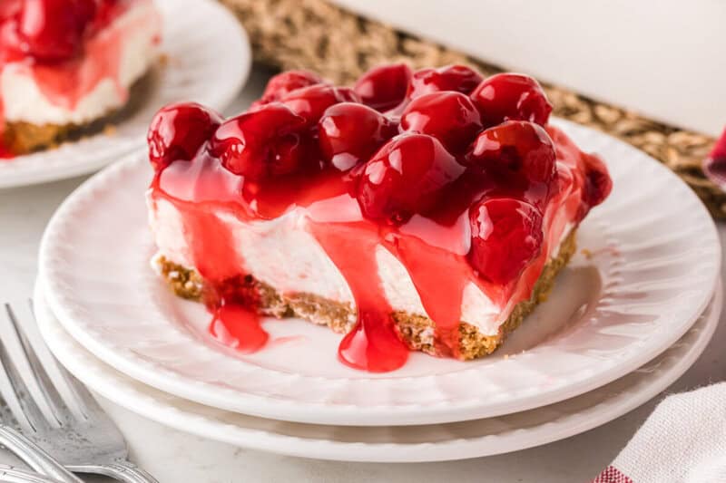 slice of the Cherry Delight on a white plate.