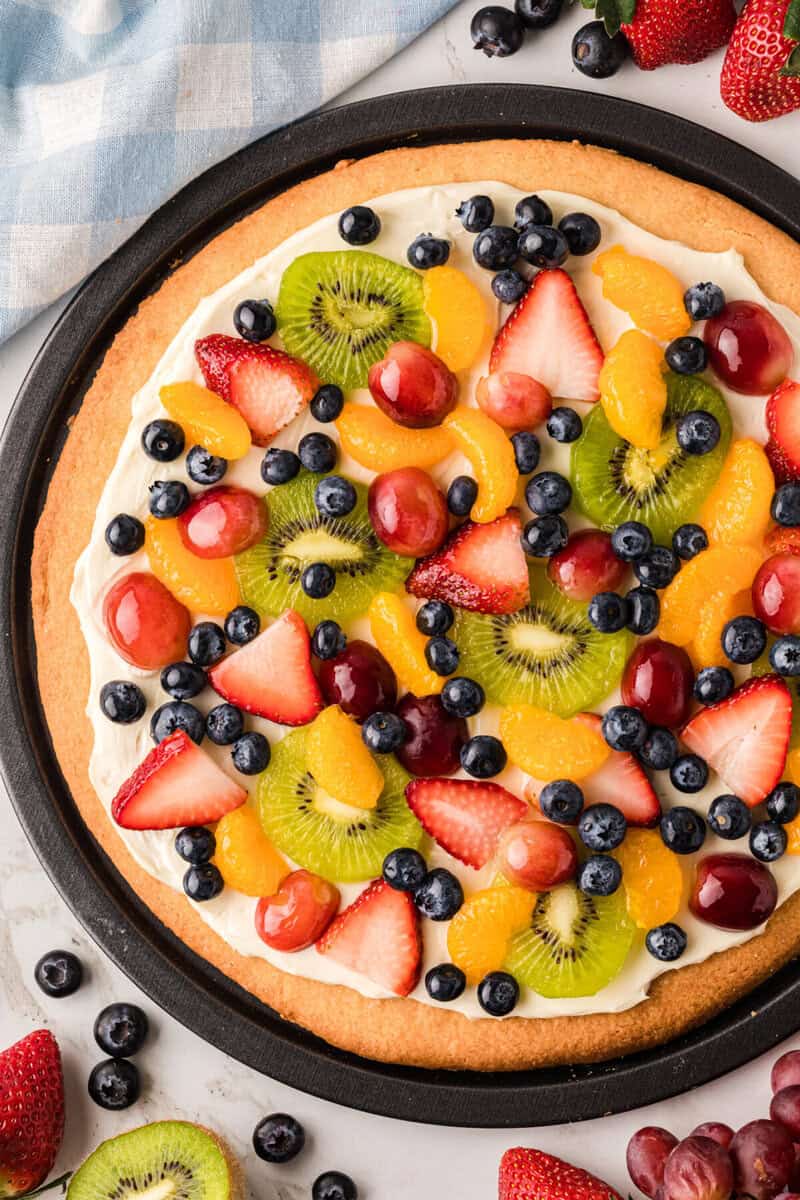 closeup of the finished Fruit Pizza.