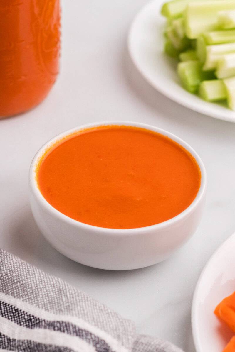 bowl of the homemade buffalo sauce.