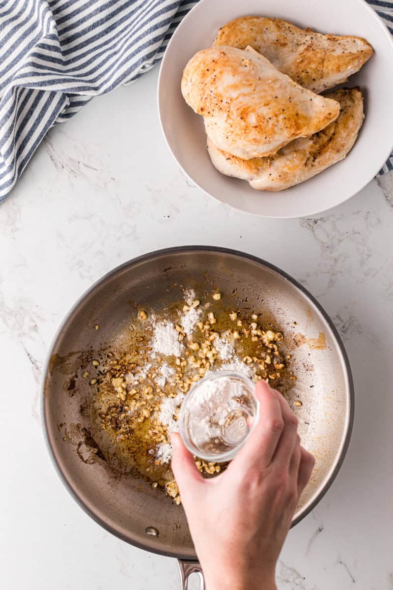 starting the cream sauce in the same skillet the chicken was cooked in.
