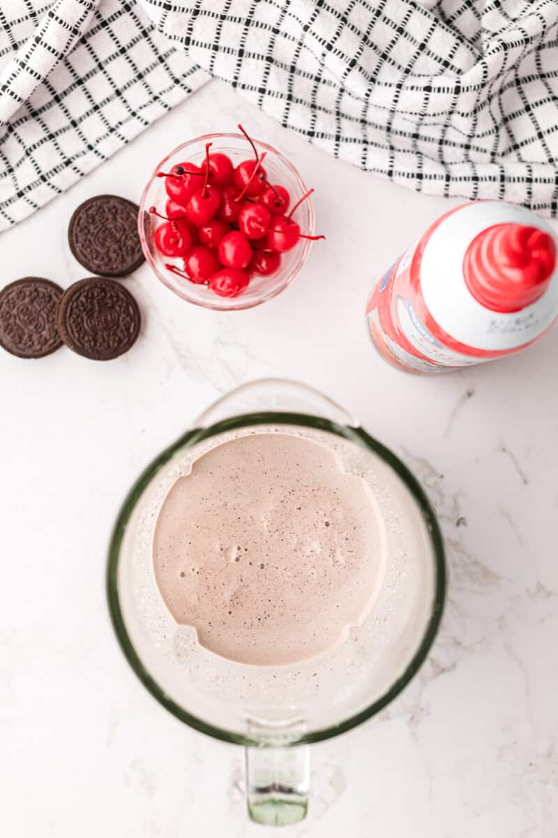 top-down view of the Oreo Milkshake in the blender.