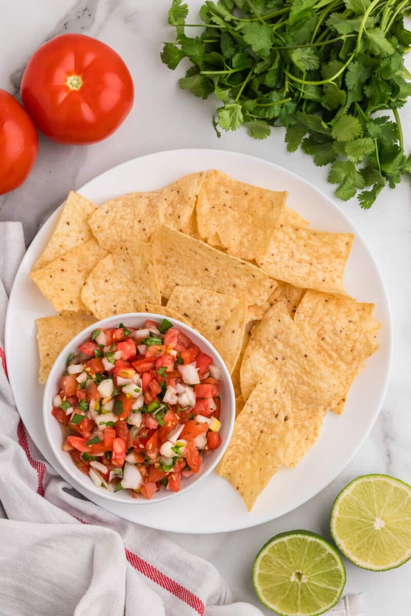 top-down view of the Pico de Gallo with tortilla chips.
