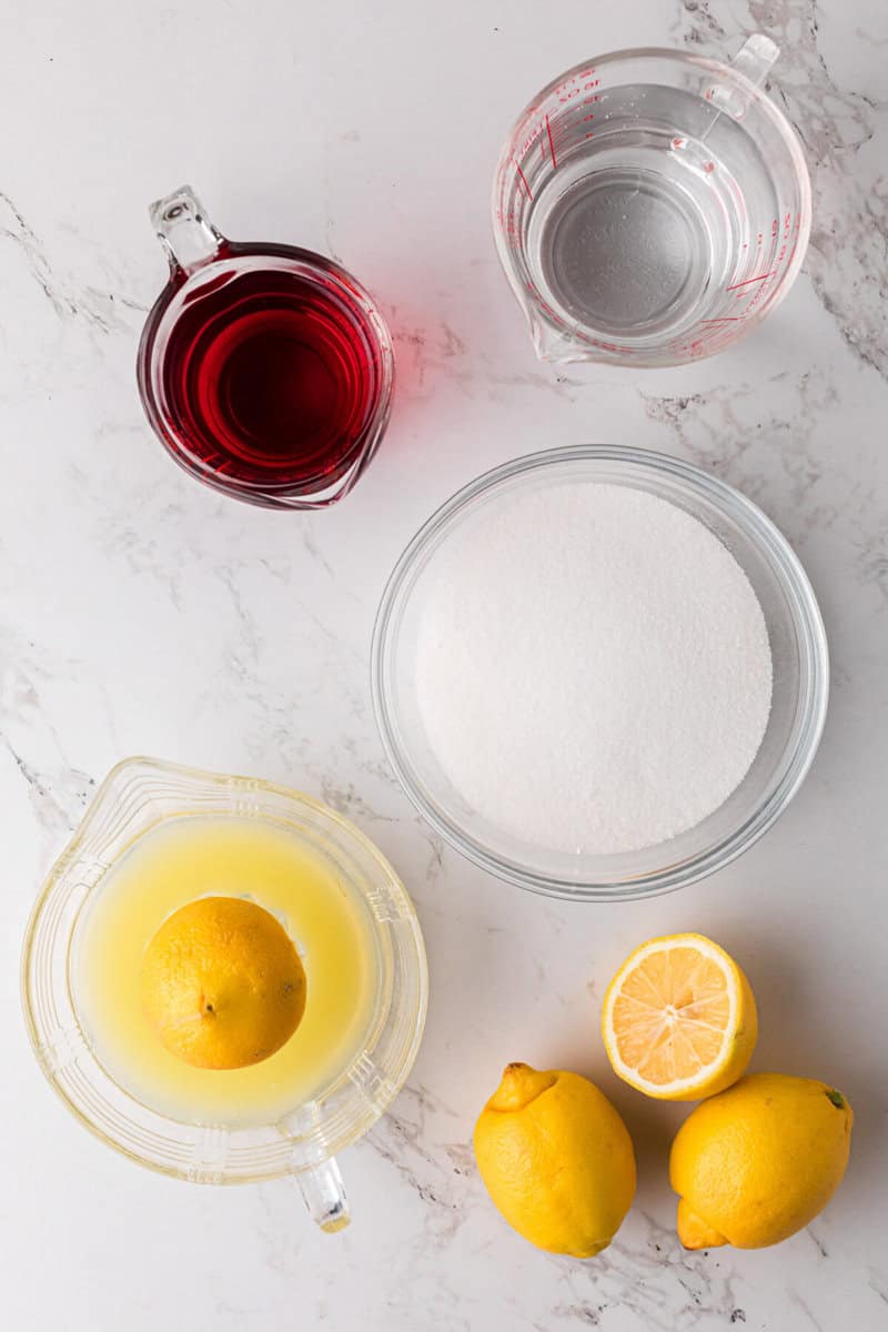 ingredients for the pink lemonade.