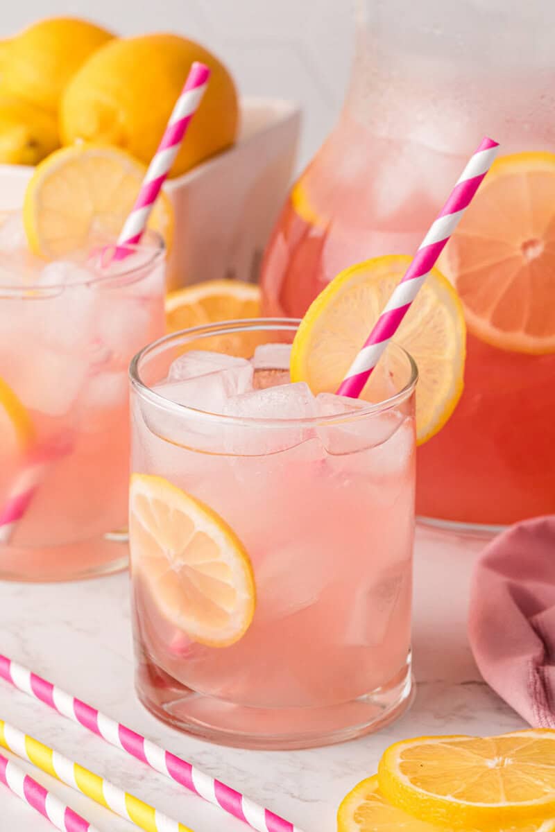 two glasses of the pink lemonade.
