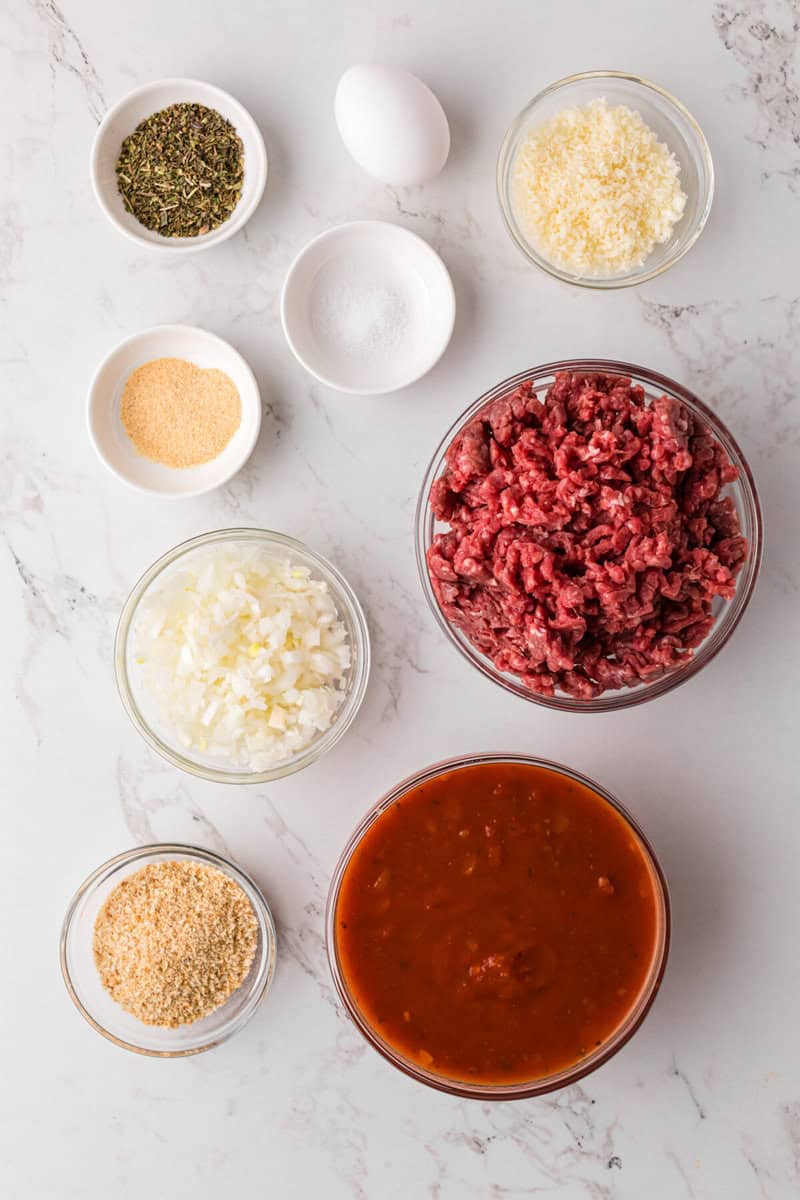 ingredients for the baked meatballs.