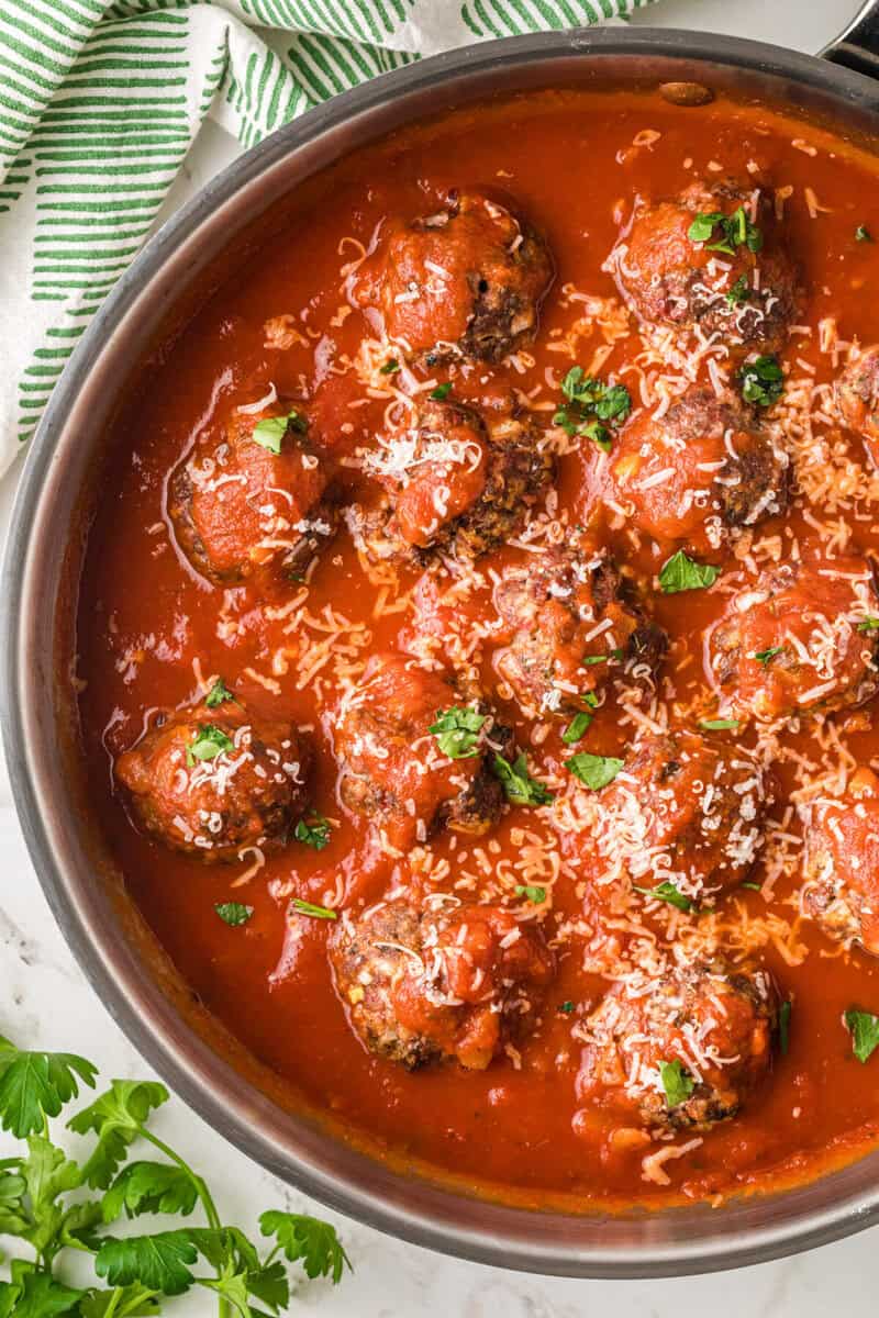 baked meatballs in large saucepan.