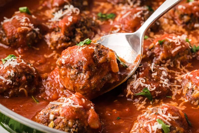 serving the meatballs out of the pan with a metal spoon.