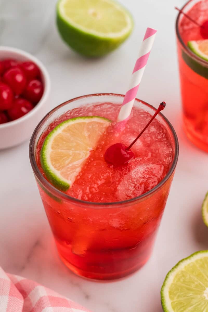 glass of the homemade Cherry Limeade.