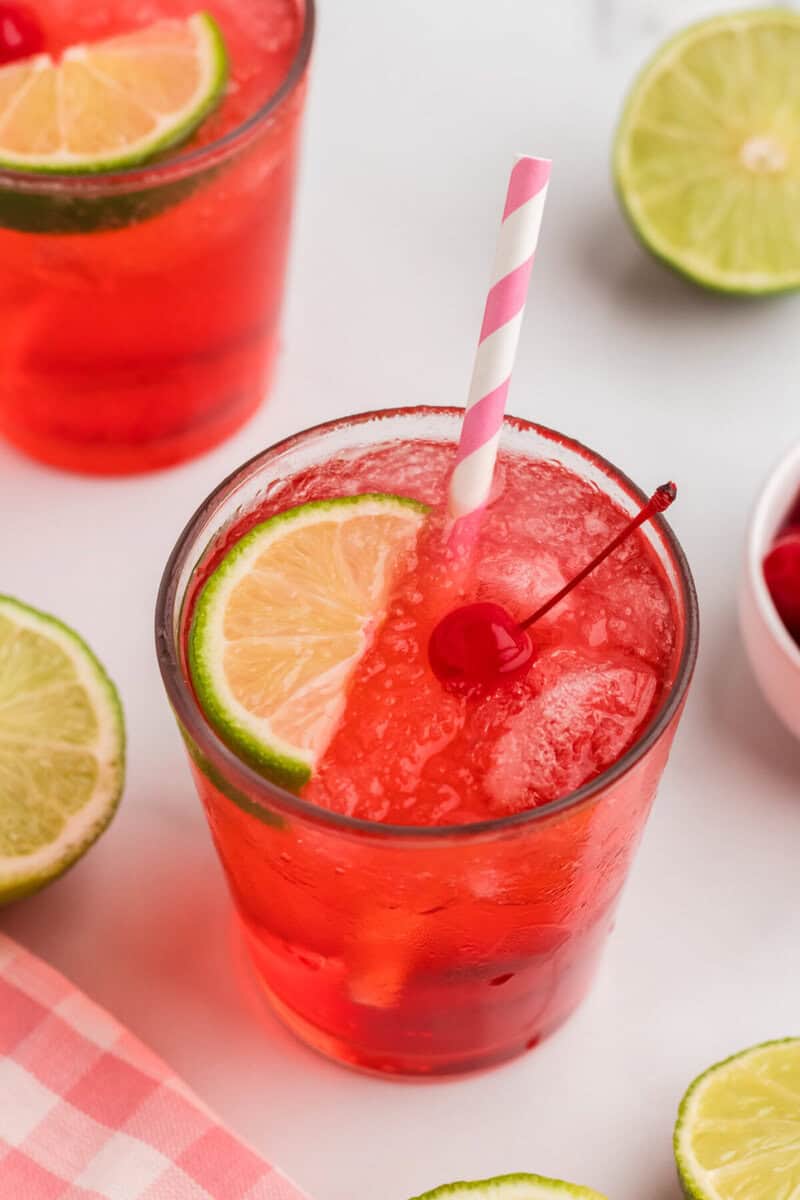 closeup of a glass of the Cherry Limeade.