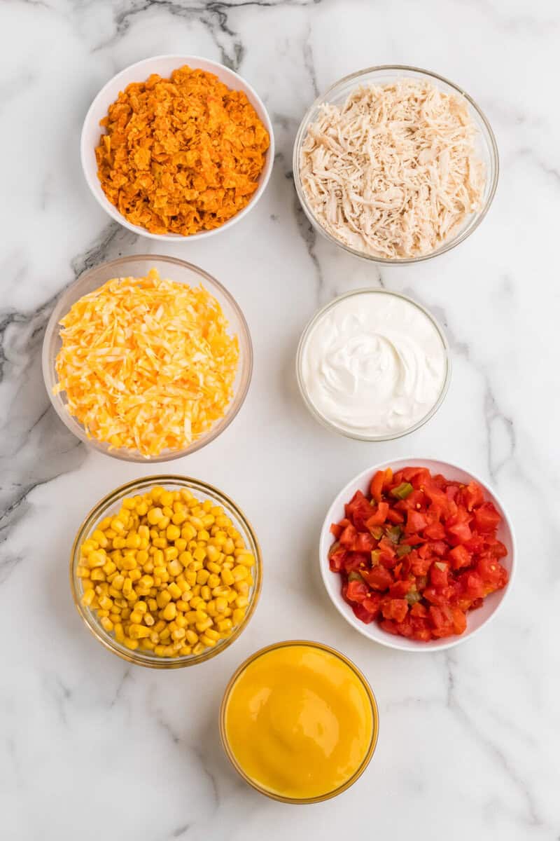 ingredients for the Dorito Chicken Casserole.