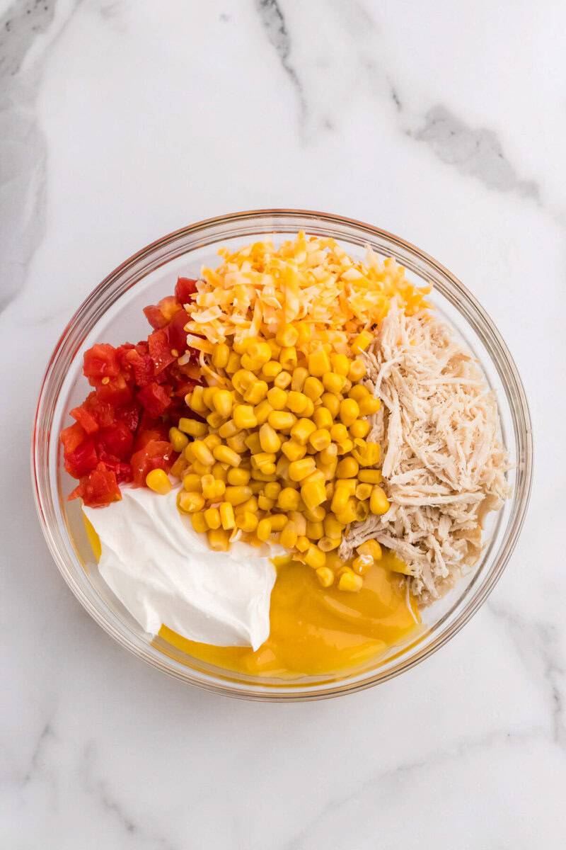 ingredients for the casserole in a large mixing bowl.