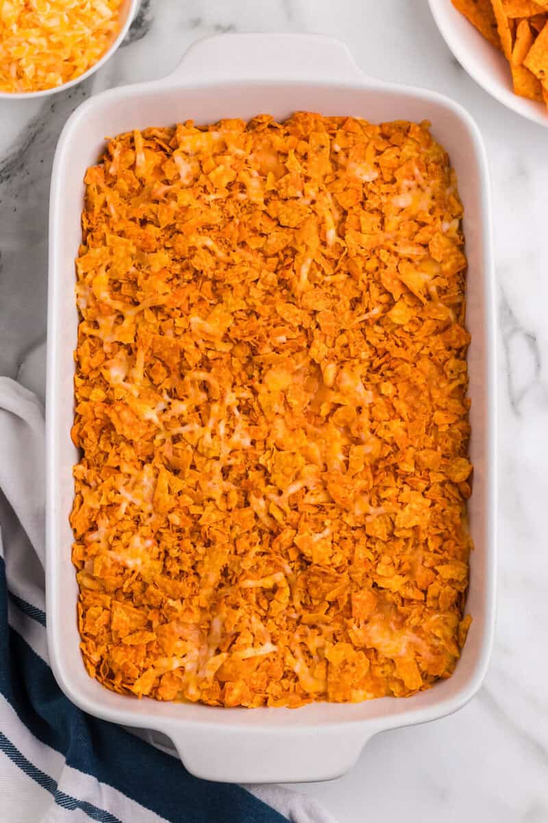 crushed Doritos on top of the casserole before baking.