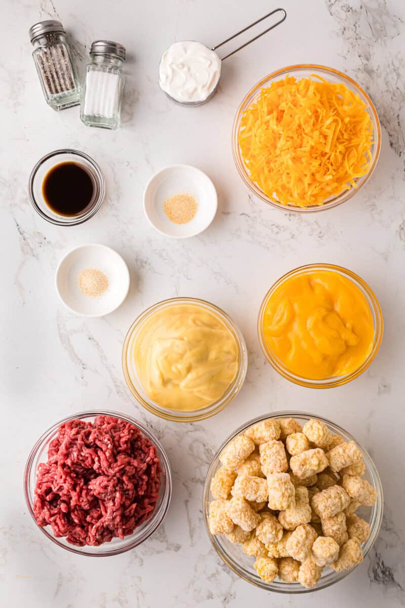 ingredients for the tater tot casserole.