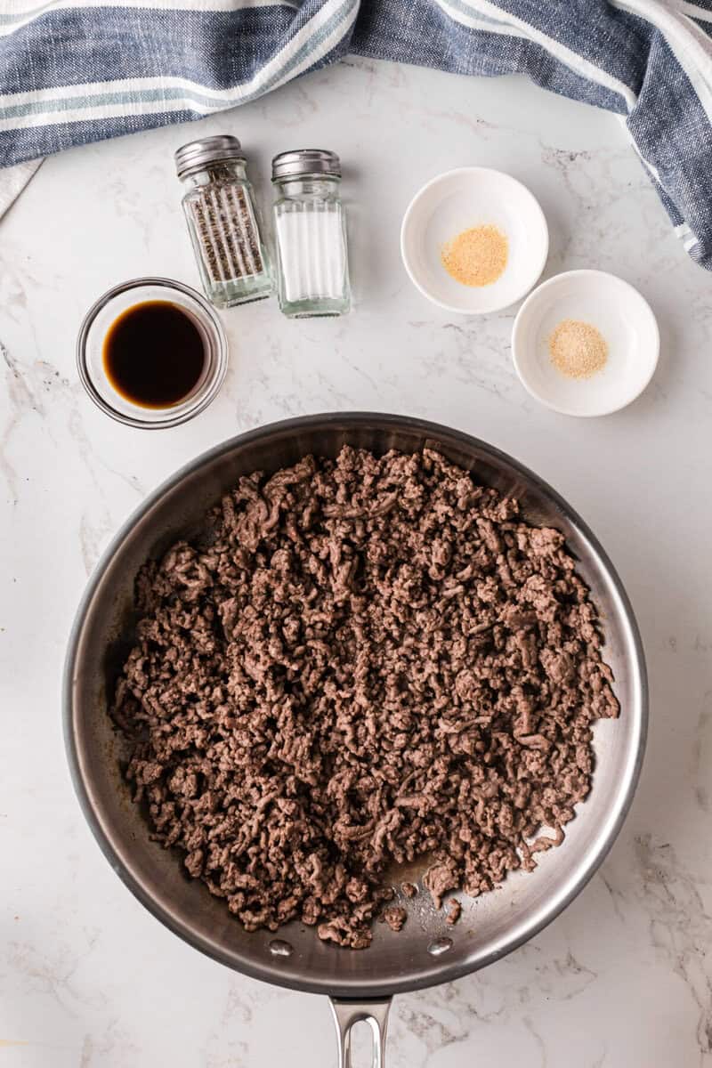 cooking the ground beef for the tater tot casserole.