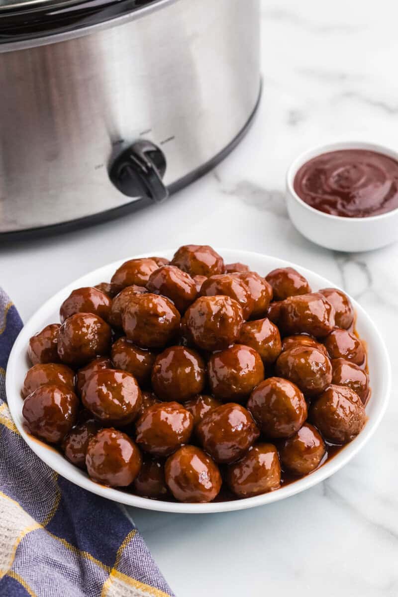 BBQ Meatballs served in a white bowl.