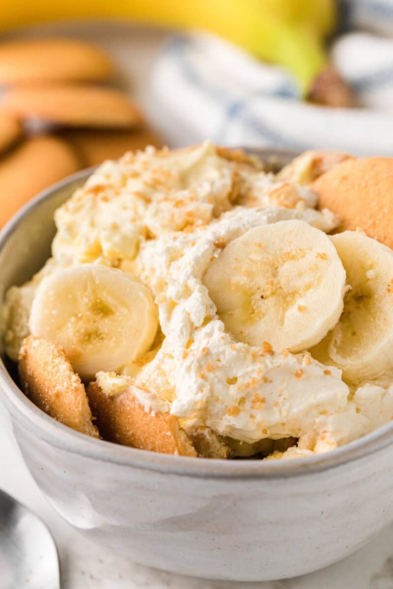 closeup of the Banana Pudding served in a bowl.