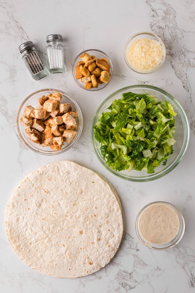 ingredients for the Chicken Ceasar Wraps.