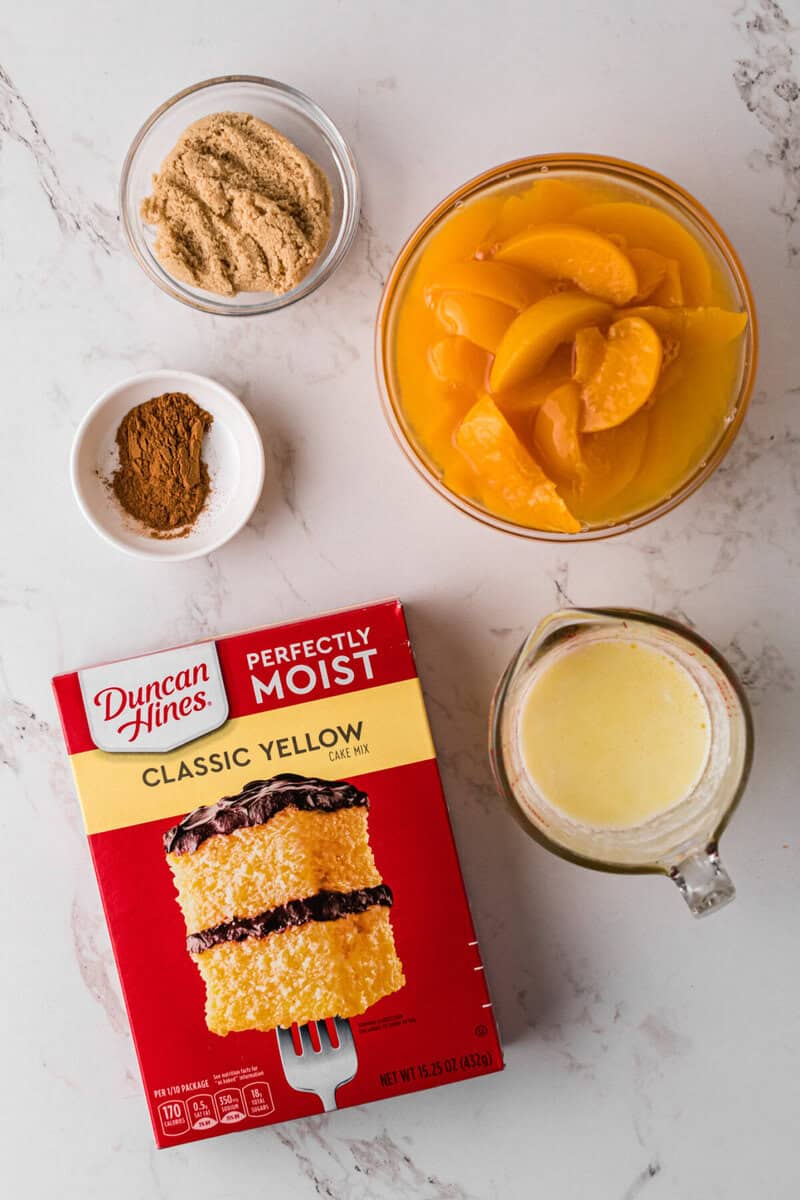 ingredients for the peach dump cake.