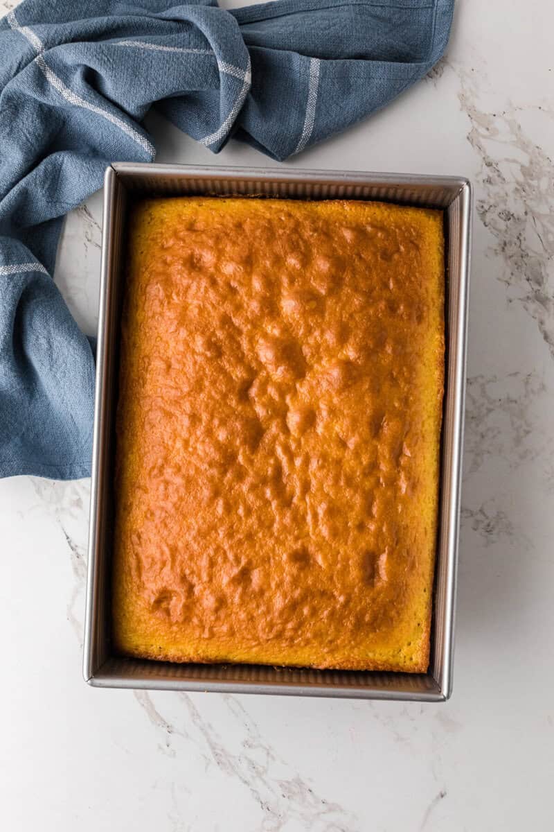 baked Pineapple Upside Down Cake in the baking pan.