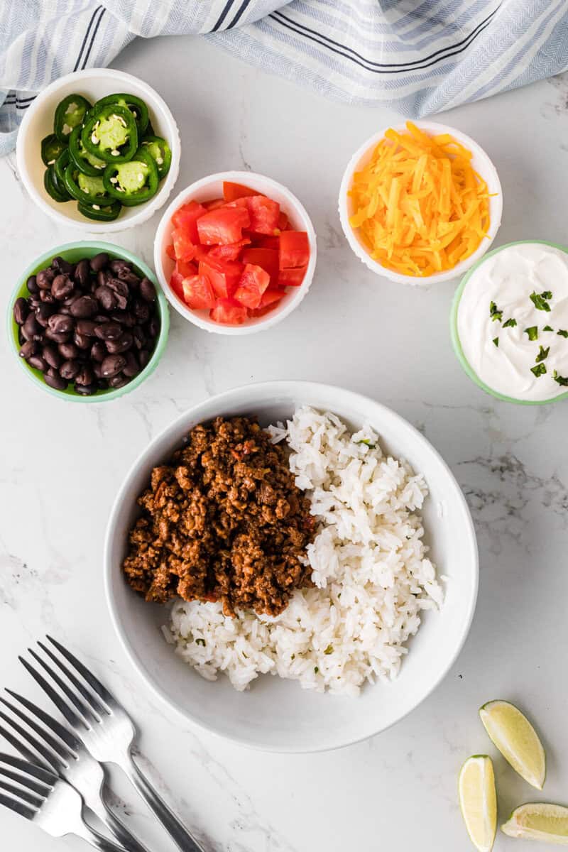 ingredients for the taco bowls.