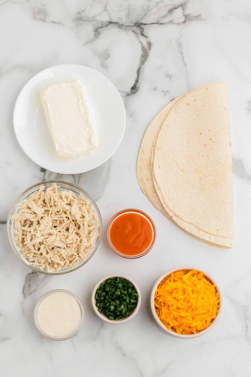 ingredients for the Buffalo chicken Pinwheels.
