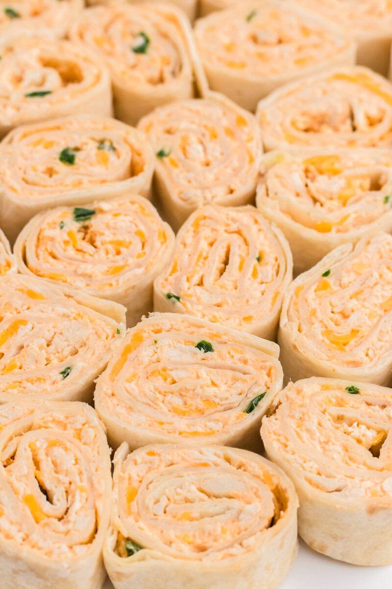 closeup of the Buffalo Chicken Pinwheels.