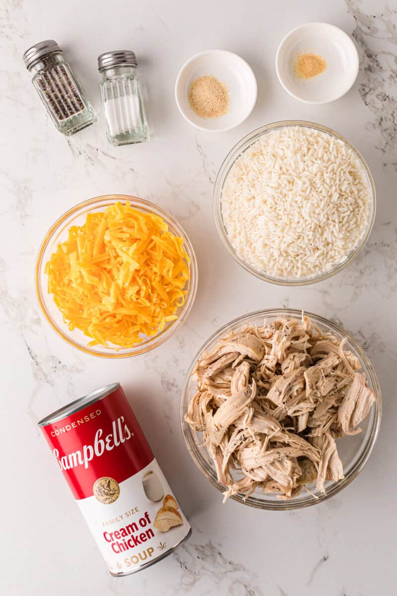 ingredients for the chicken and rice casserole.