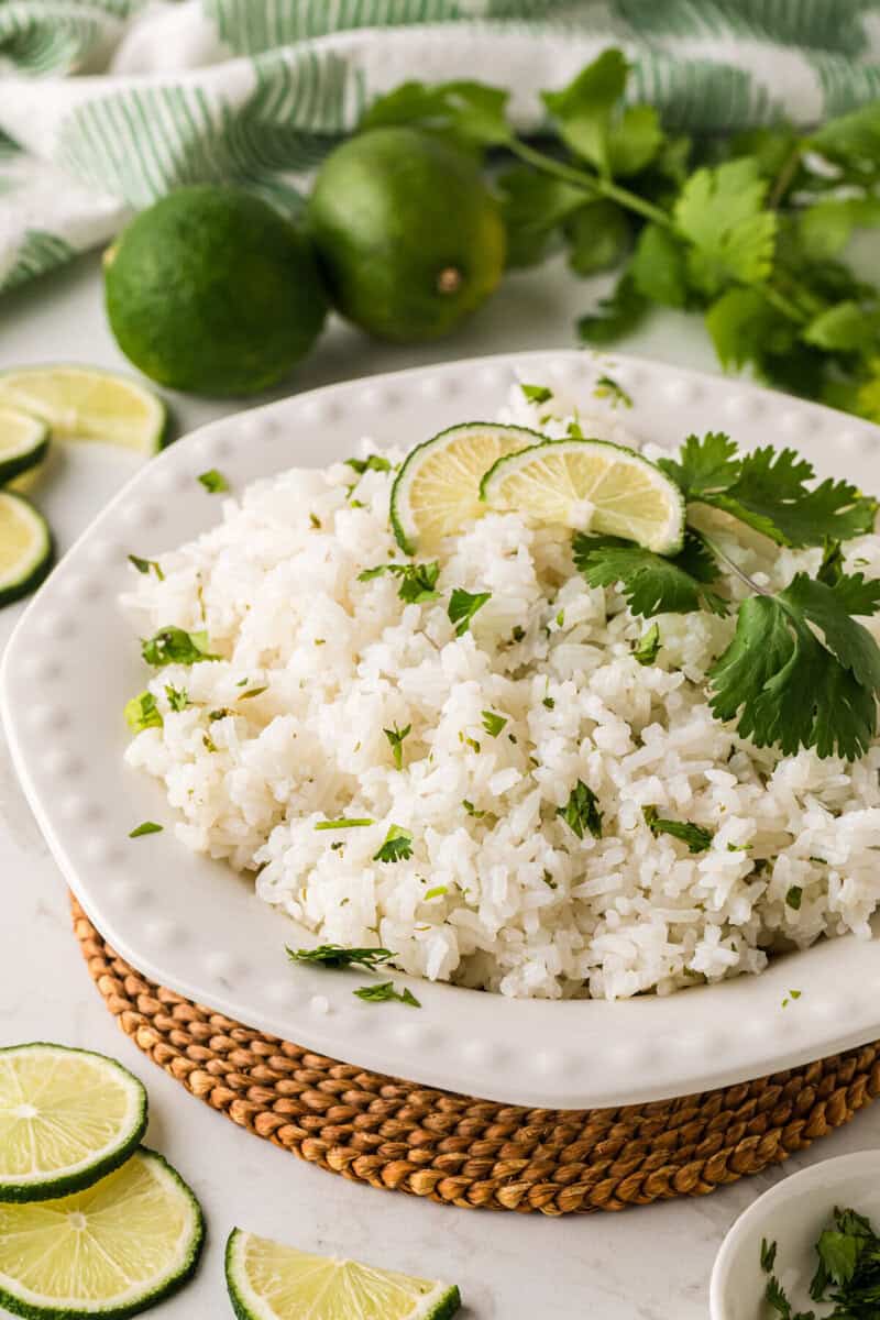 Cilantro Lime Rice served on a white plate.