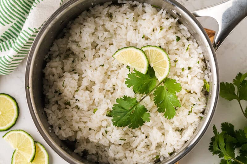 Cilantro Lime Rice finished in a pan.
