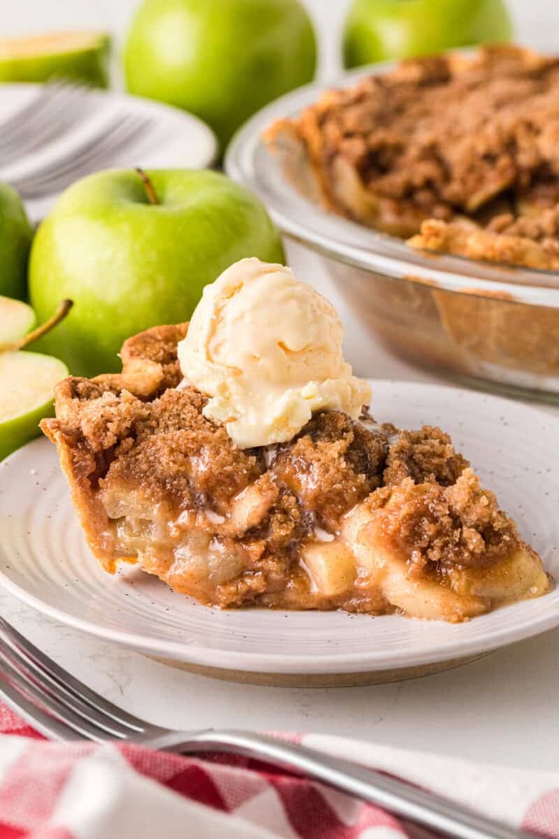 slice of the Dutch Apple Pie with vanilla ice cream on top.
