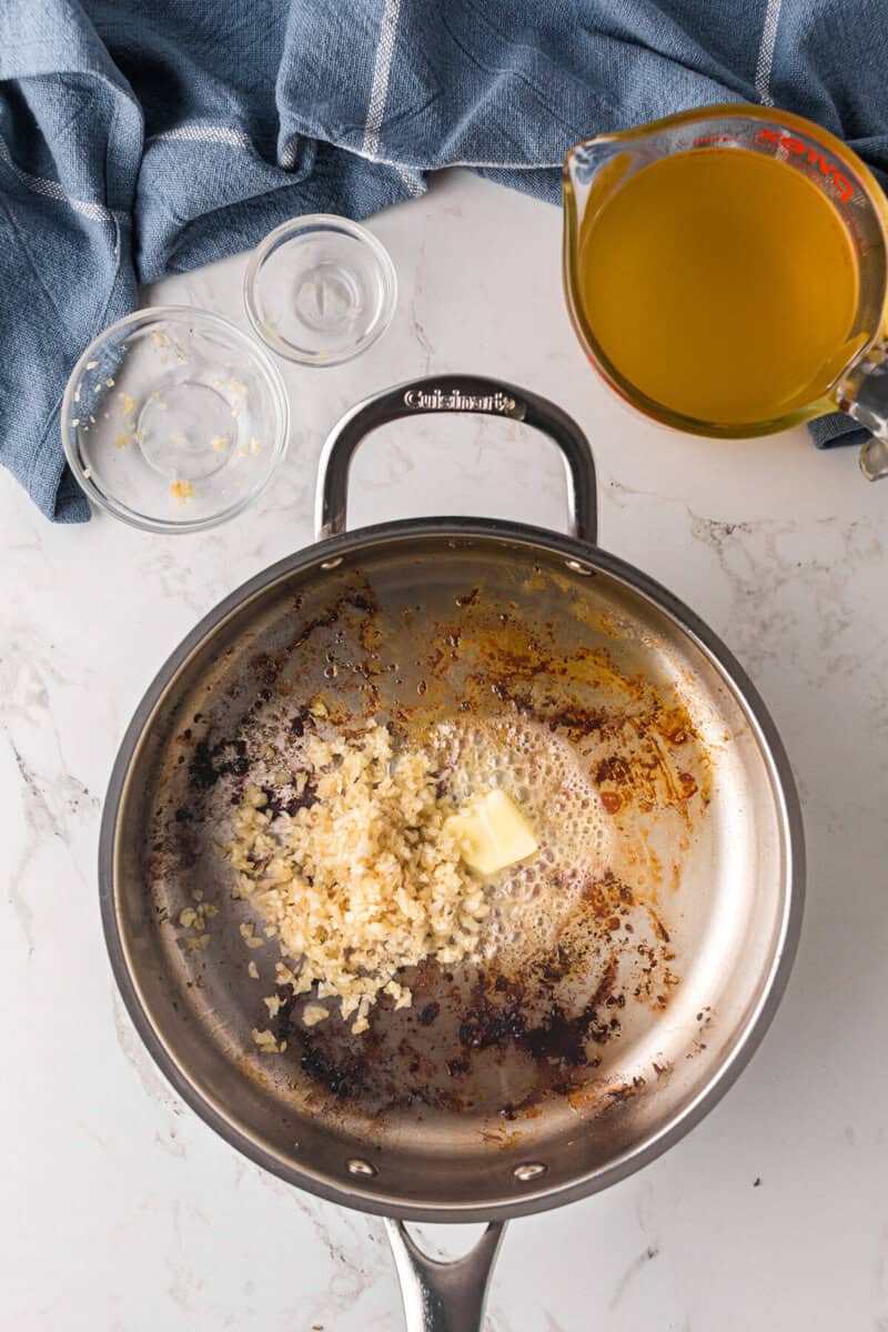 butter and garlic in the skillet.