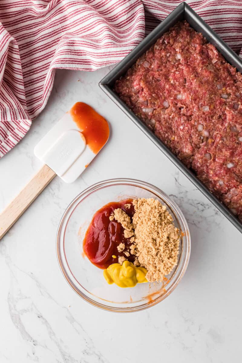 making the sauce for the top of the meatloaf.