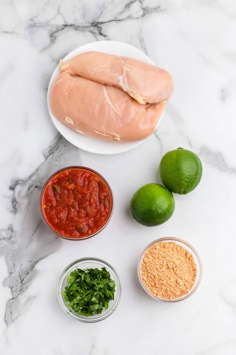 ingredients for the slow cooker cilantro lime chicken tacos.
