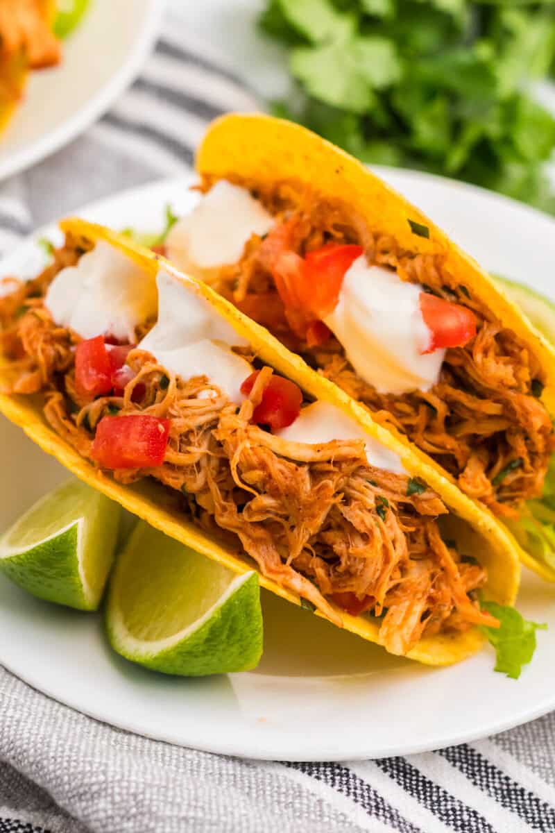 Two Cilantro Lime tacos served on a plate.