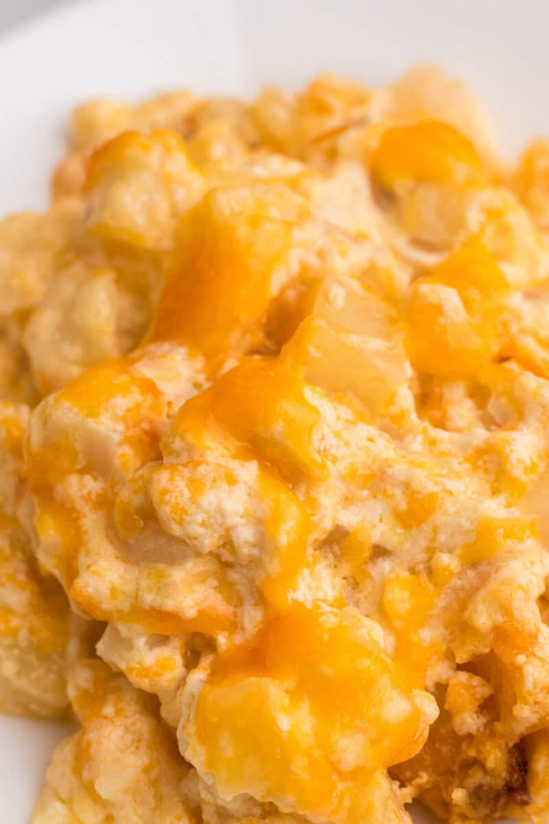 closeup of the Cheesy Potato Casserole.