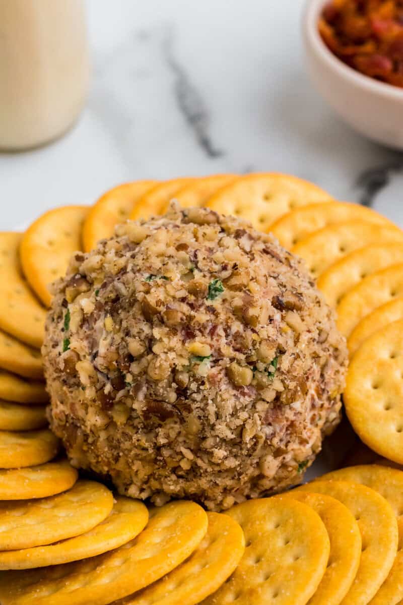 closeup of the Bacon Ranch Cheese Ball.