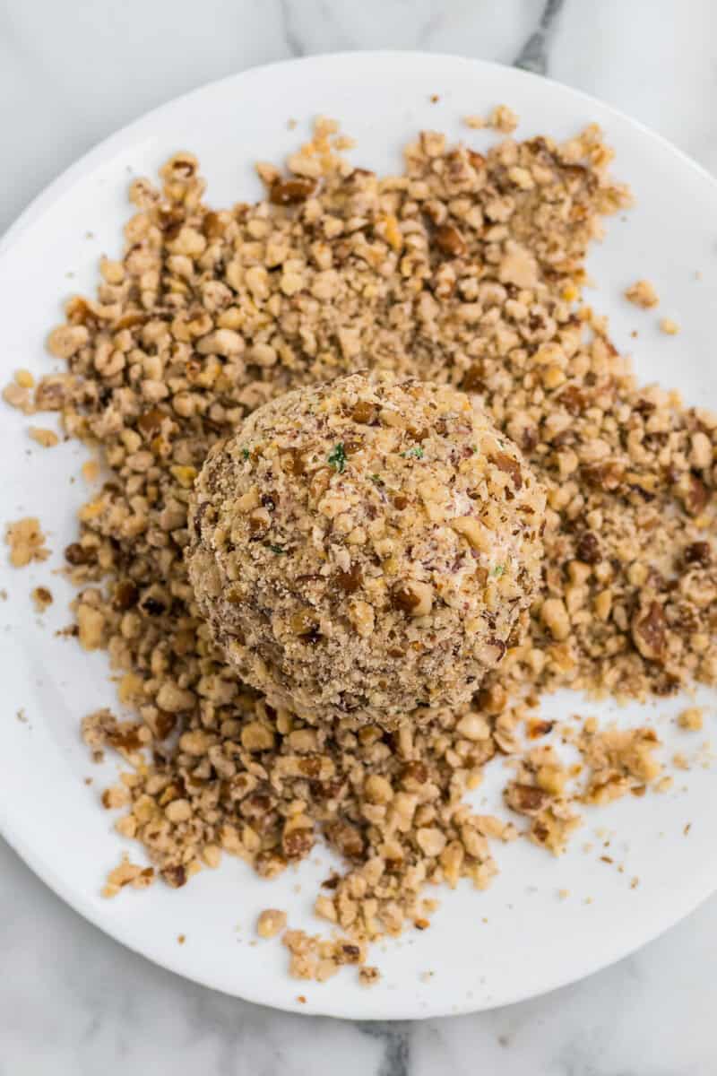 the cheese ball rolled in the walnuts.