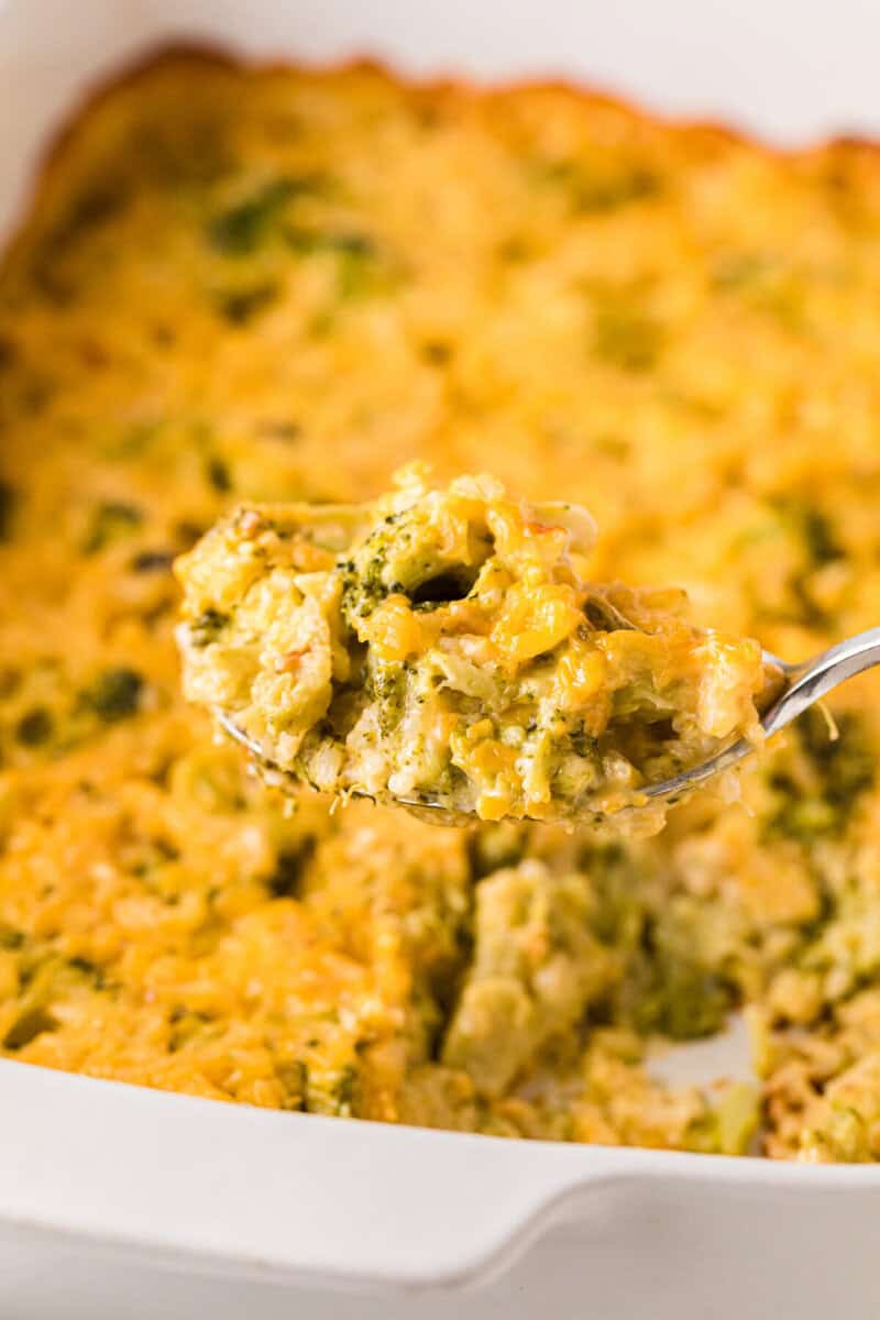 serving the Broccoli Casserole out of the baking dish.