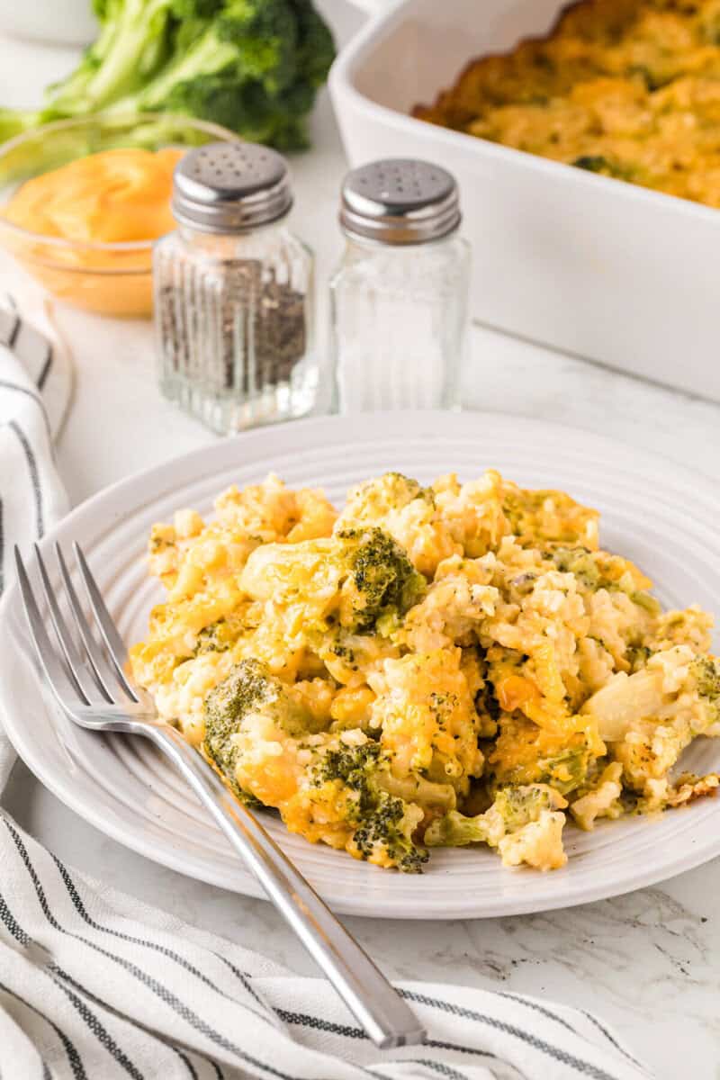 the Broccoli Casserole served on a white plate.