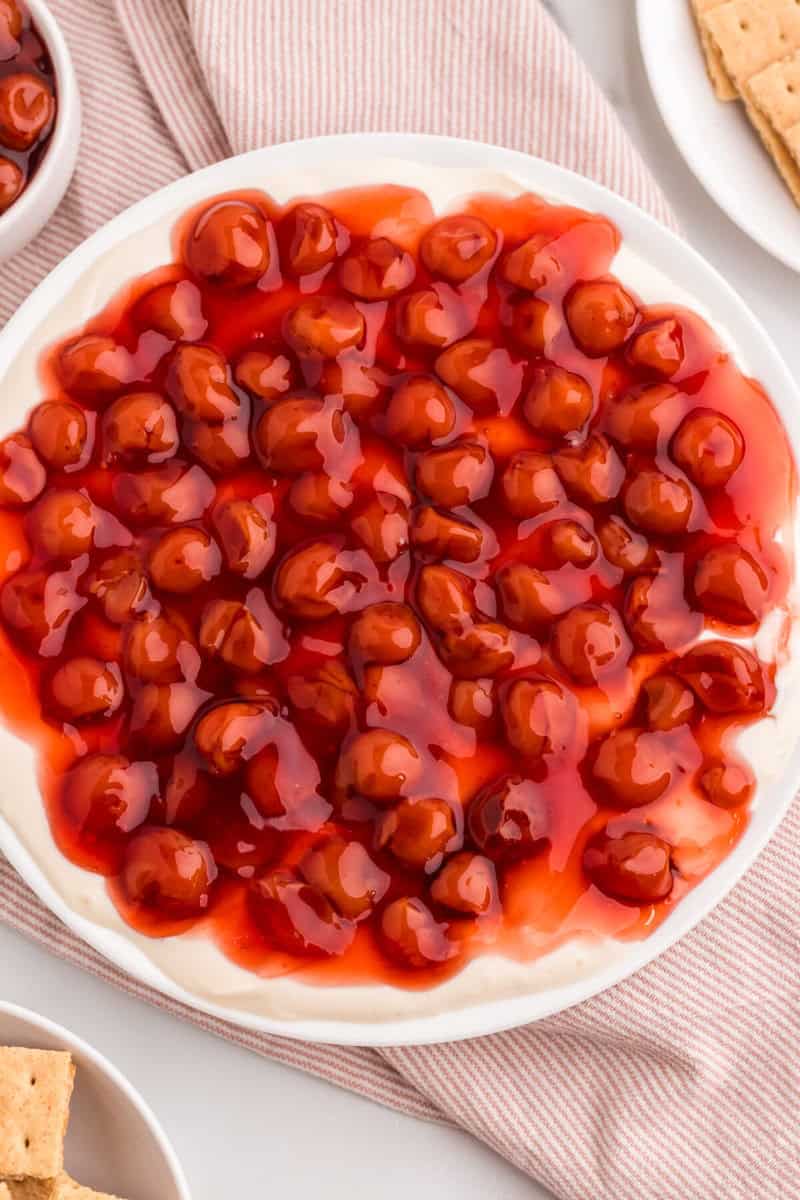 top-down view of the Cherry Cheesecake Dip.