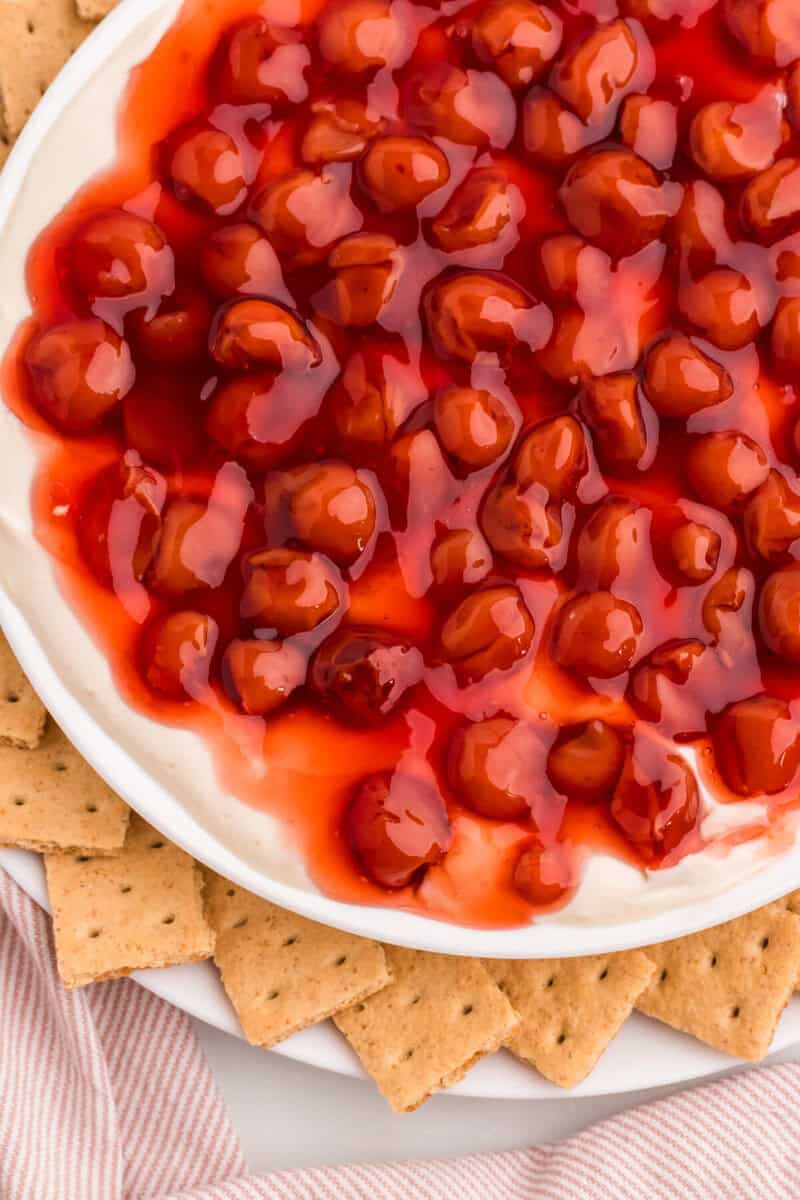 closeup of the Cherry Cheesecake Dip.