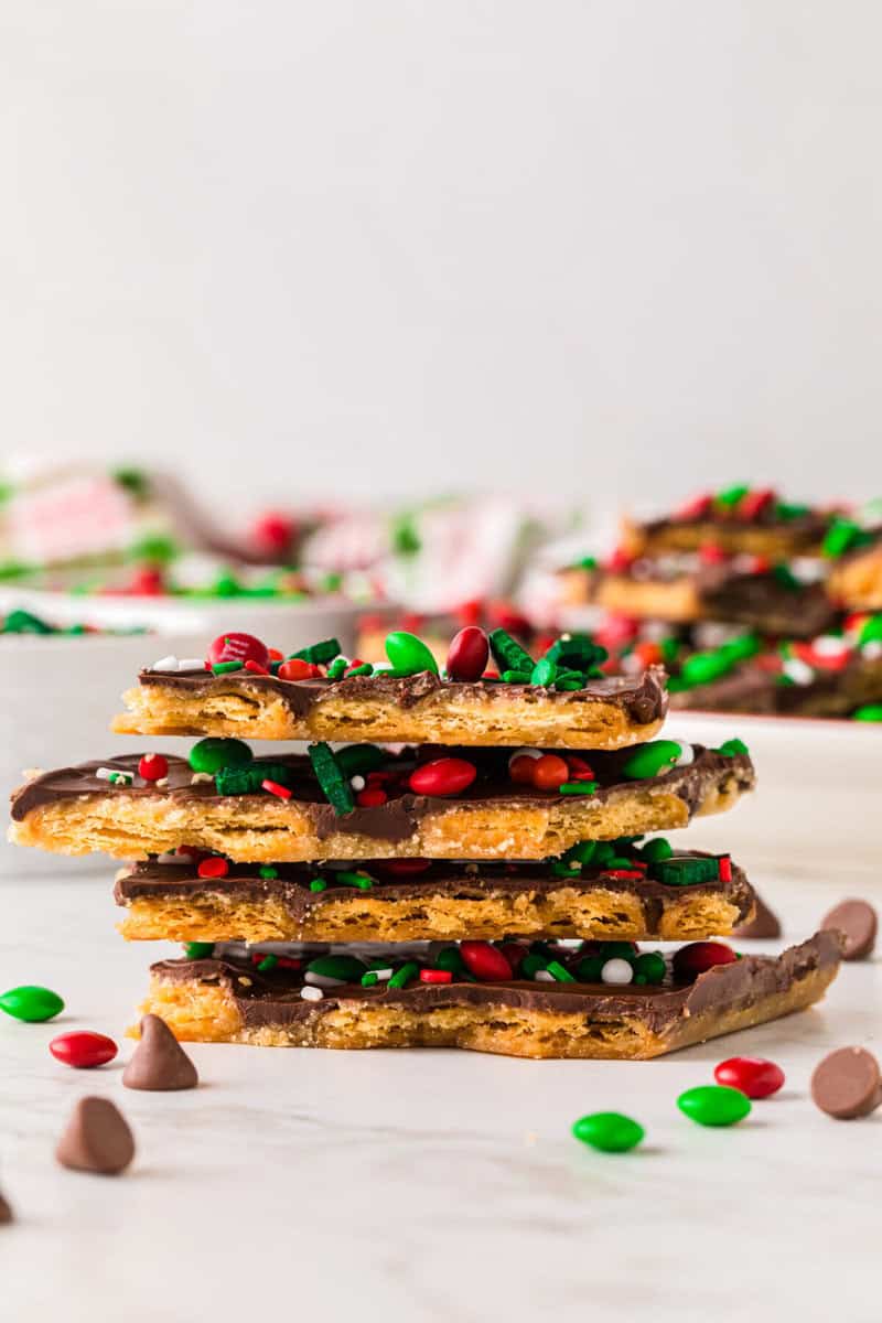 4 pieces of the Christmas Crack stacked on top of each other.
