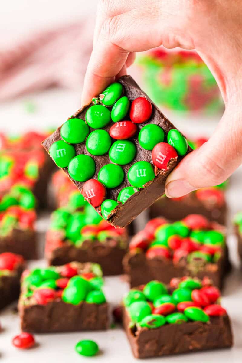 Christmas Fudge slice in hand.
