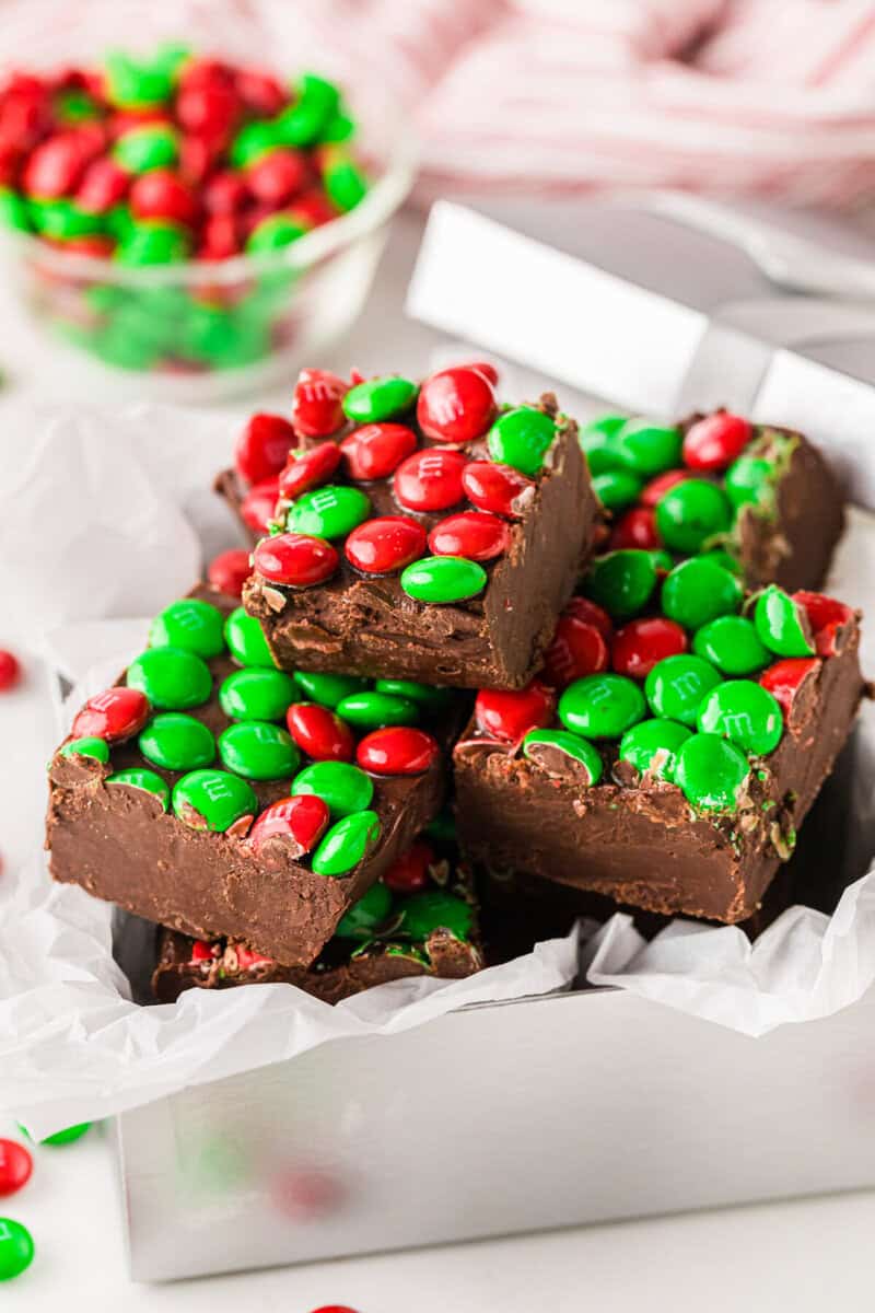 closeup of the Christmas Fudge pieces.