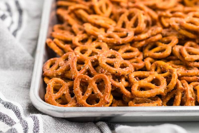 closeup of the pretzels on a baking sheet.