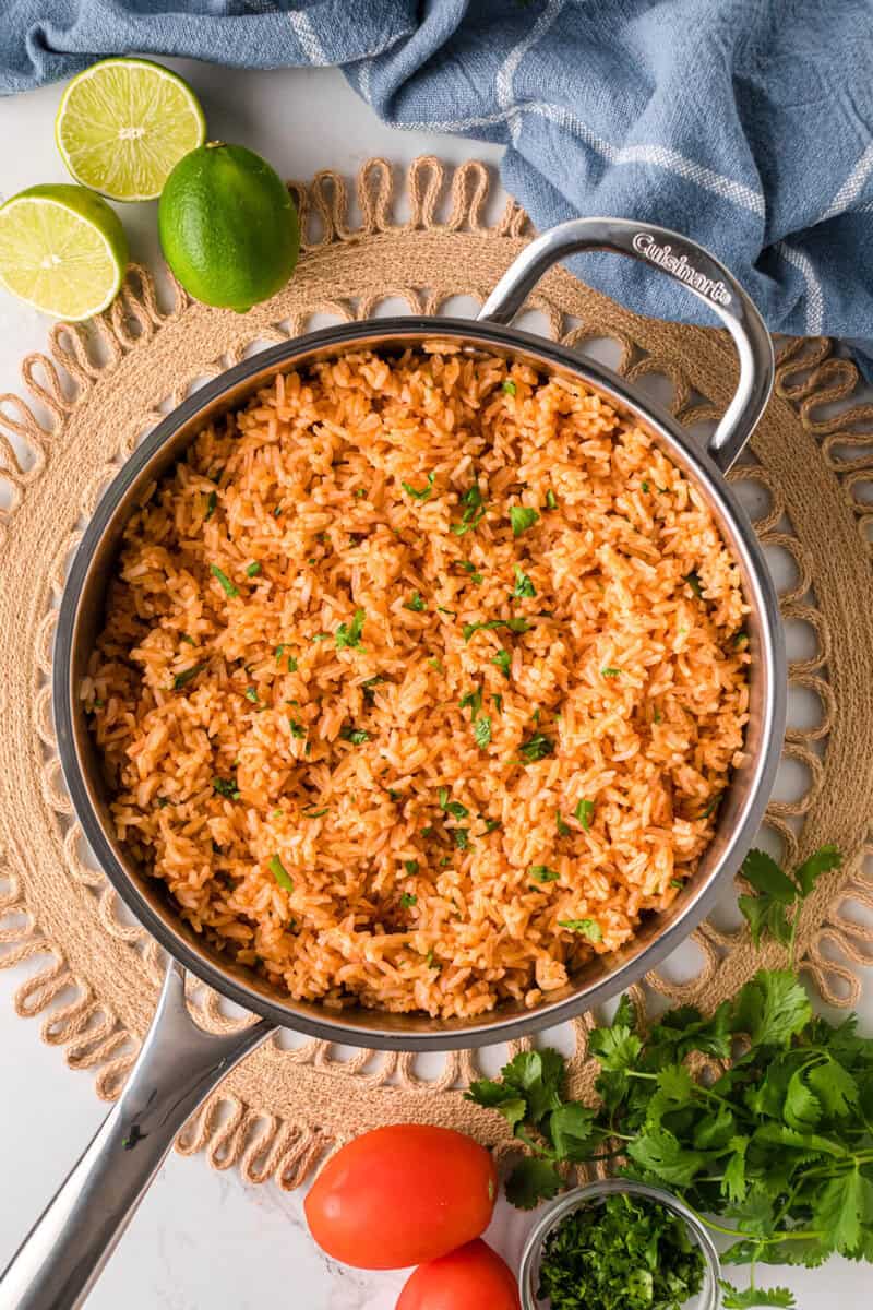 top-down view of the Mexican Rice topped with cilantro.